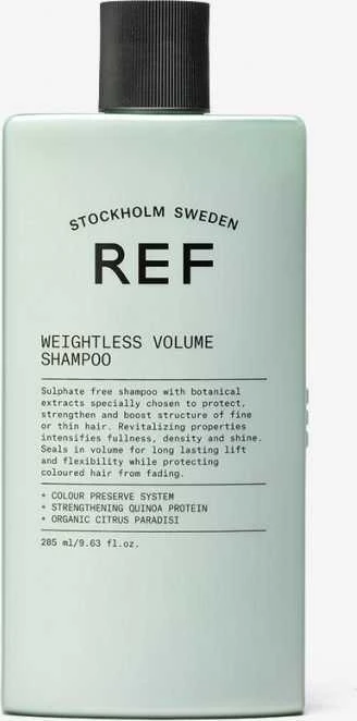 REF Weightless Volume šampūnas be sulfatų, suteikiantis apimties ir suteikiantis plaukams tekstūrą, 285 ml