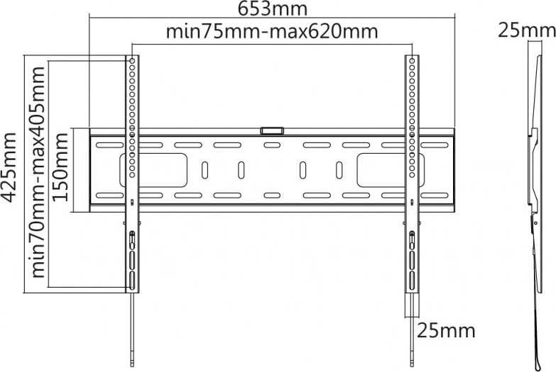 Laikiklis REFLECTA PLANO Flat 70-6040 37-70inch max apkrova 50kg juodas atstumas iki sienos 25mm