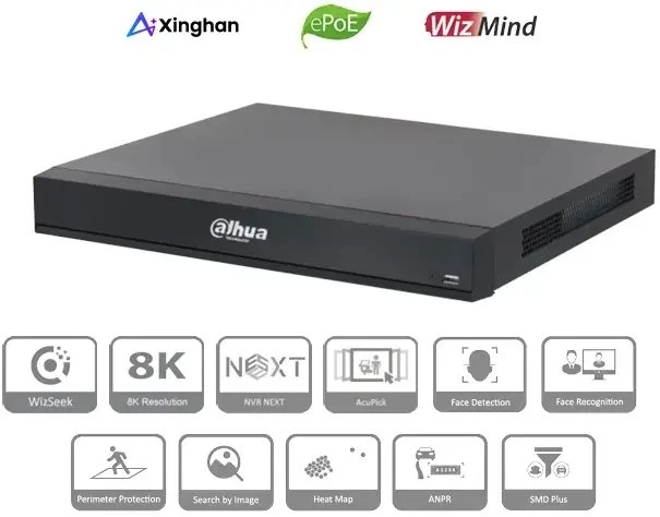 IP ĮRAŠYMO ĮRAŠYMO ĮRAŠYMO ĮRAŠYMO ĮRAŠYMO ĮRAŠYMO ĮRAŠAS NVR5208-8P-XI/PRO 8 KANALAI, 8 PoE WizMind DAHUA