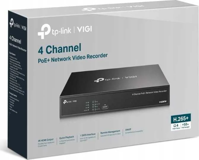 TP-LINK | PoE+ tinklo vaizdo įrašymo įrenginys | VIGI NVR1004H-4P | 1 | 4 kanalas