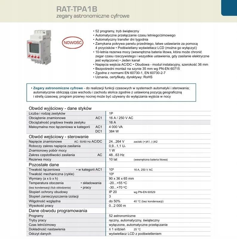 Relpol SAKYKITE. ASTRONAS. RAT-TPA1B – LCD, 24-264V