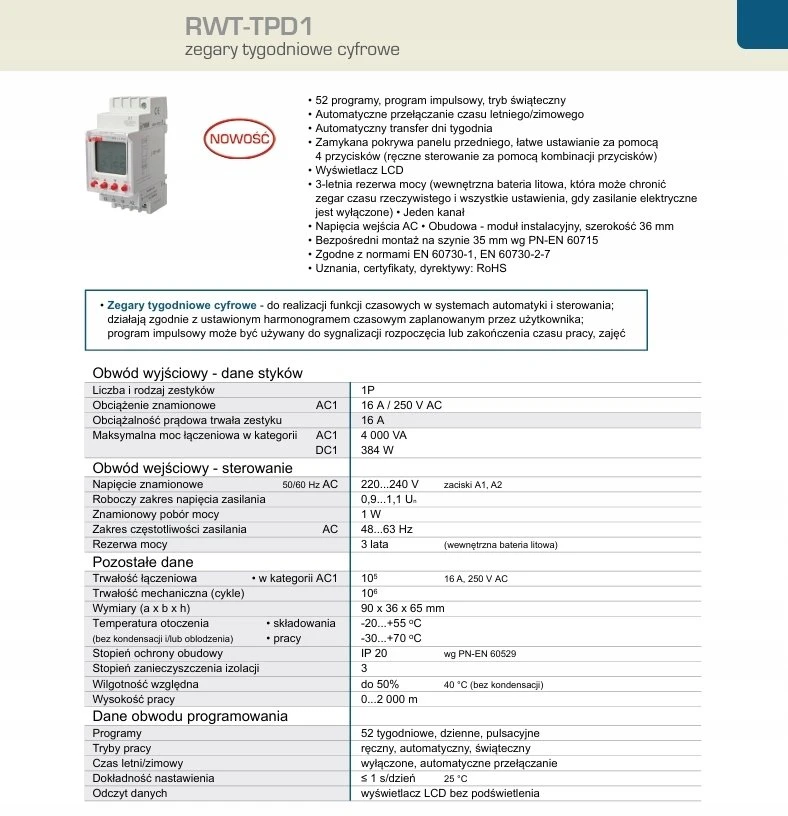 Relpol SAKYKITE. TYG. RWT-TPD1 – IMPULS, LCD, 52 PRO