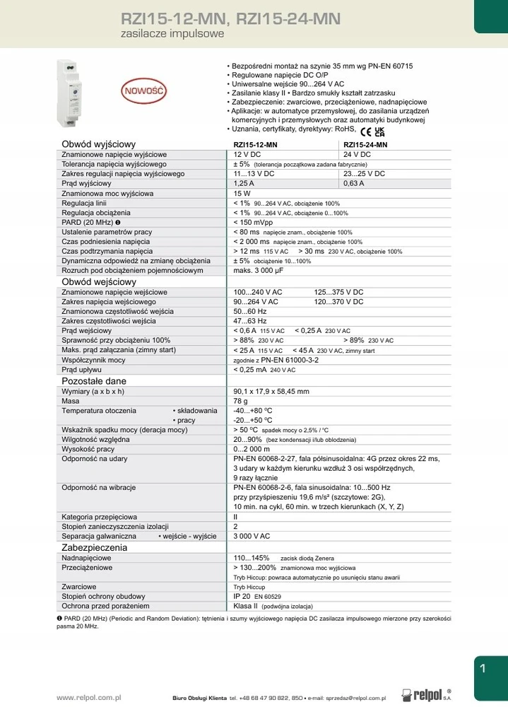 „Relpol“ gamyklinis įtempiklis 15 W, 24 V nuolatinė srovė RZI15-24-MN