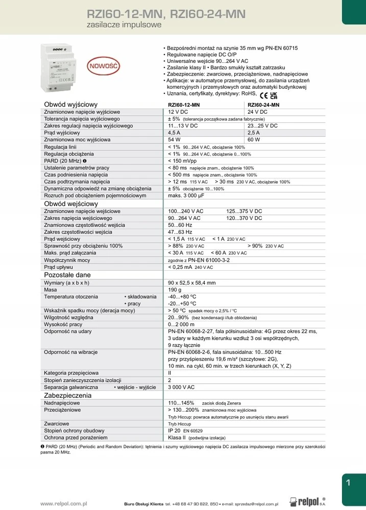 „Relpol“ gamyklinis įtempiklis 60 W, 24 V nuolatinė srovė RZI60-24-MN