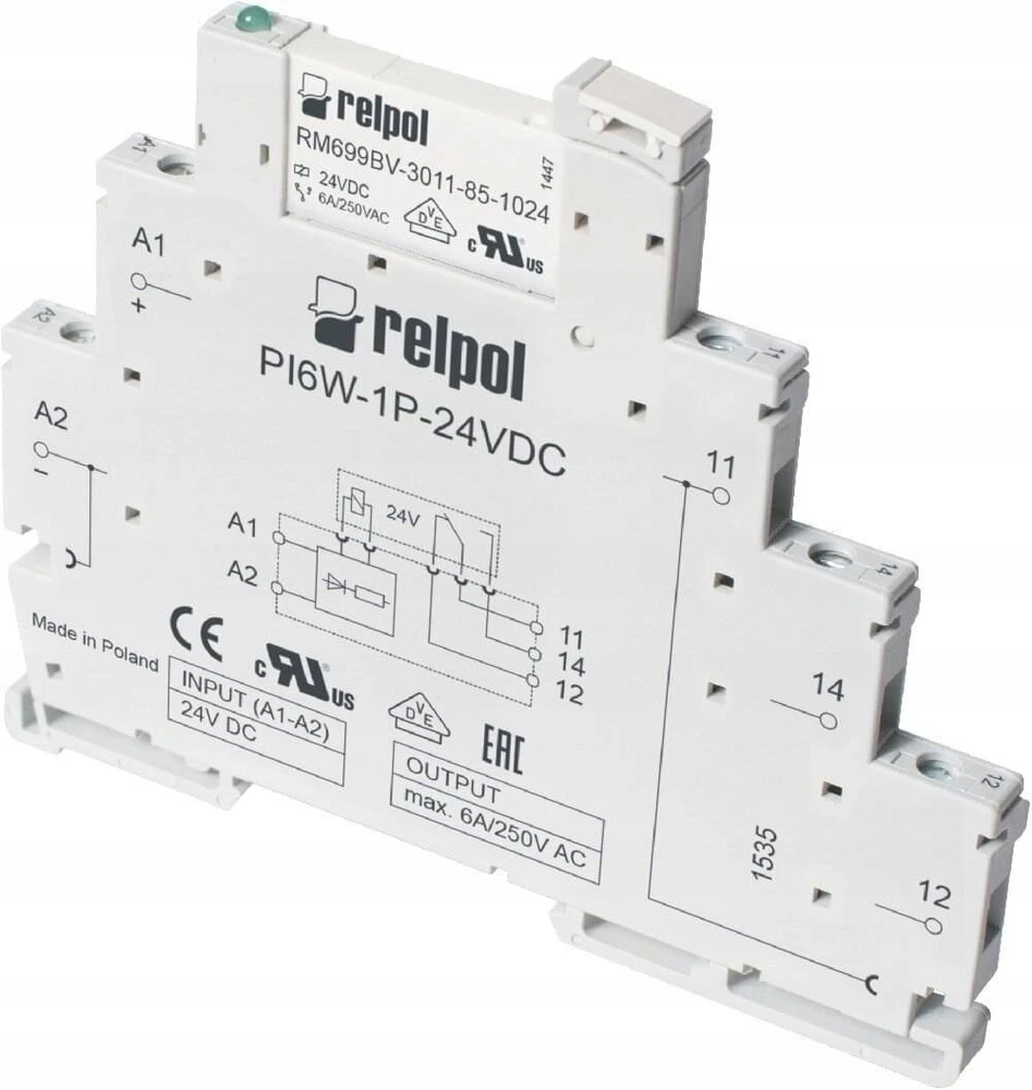 Relpol Sąsajos relė 1P 6A 24V DC PIR6W-1P-24VDC (pilka) 856063