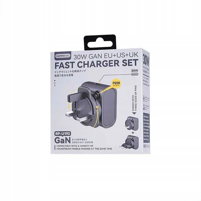 Įkroviklis Remax ŁAD PODRÓŻNA REMAX CHARGER SET 30W RP-U192 EU/UK/US Juodas