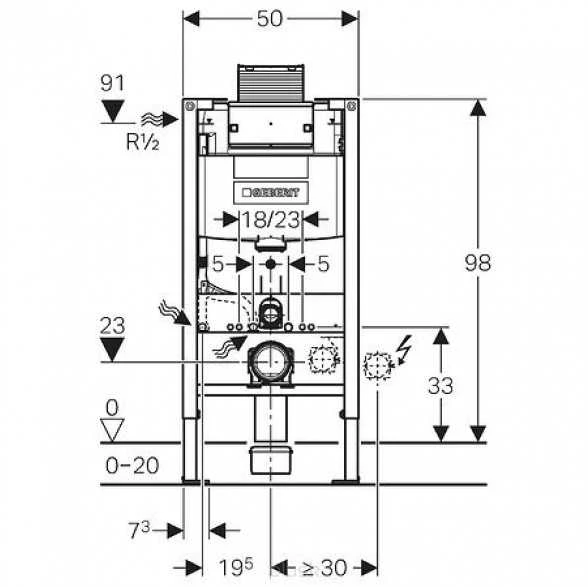 Geberit iebūvējamais rāmis podam Duofix Omega, 500x135 mm, h=980 mm