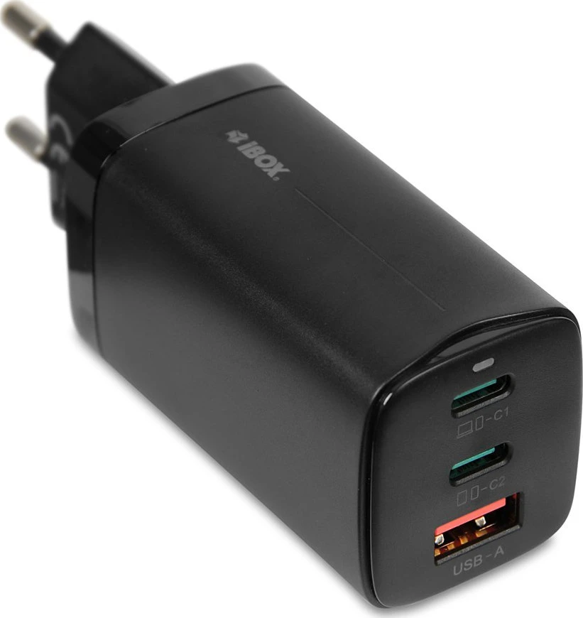 IBOX C-65 PD65W UNIVERSAL CHARGER GaN USB-C CABLE Juodas