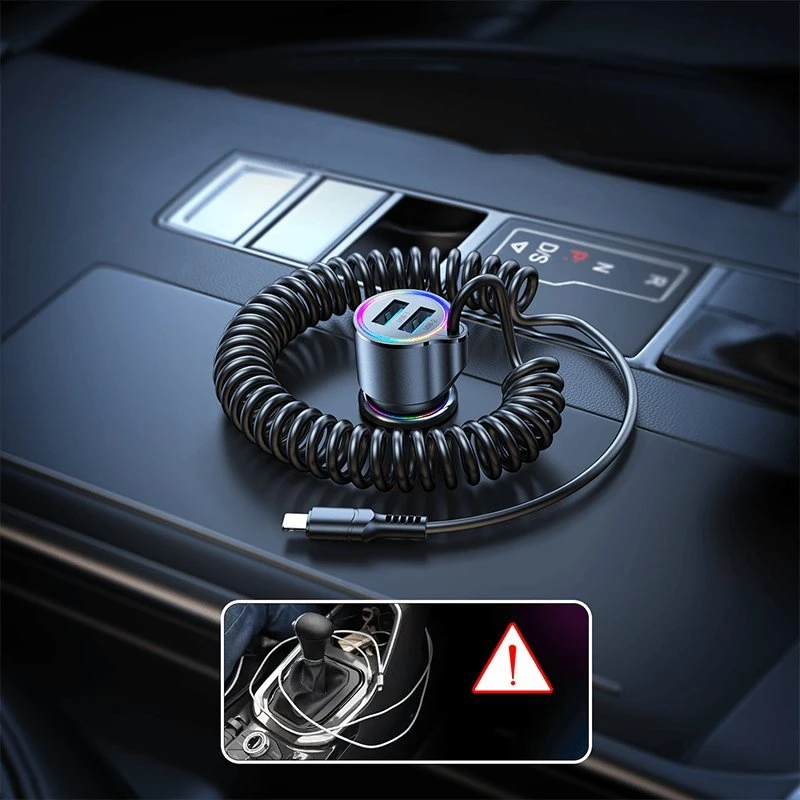 Automobilinis įkroviklis Joyroom JR-CL25, 2x USB + Lightning laidas (juodas)