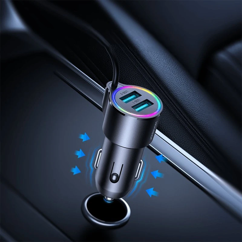 Automobilinis įkroviklis Joyroom JR-CL25, 2x USB + Lightning laidas (juodas)