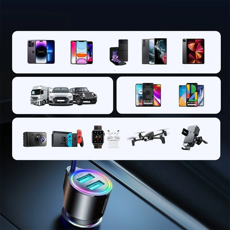Automobilinis įkroviklis Joyroom JR-CL25, 2x USB + Lightning laidas (juodas)