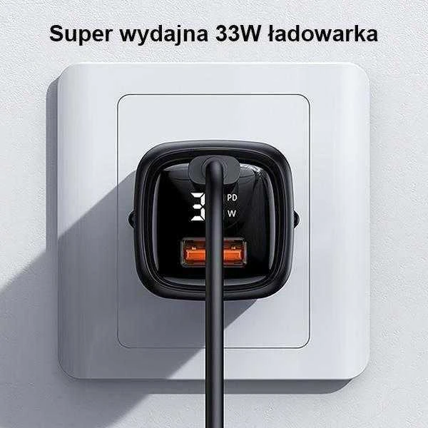 USAMS Laidinis įkroviklis 1xUSB-C + 1xUSB T46 33W (only head) PD3.0 + QC3.0 Fast Charging baltos spalvos CC152TC02