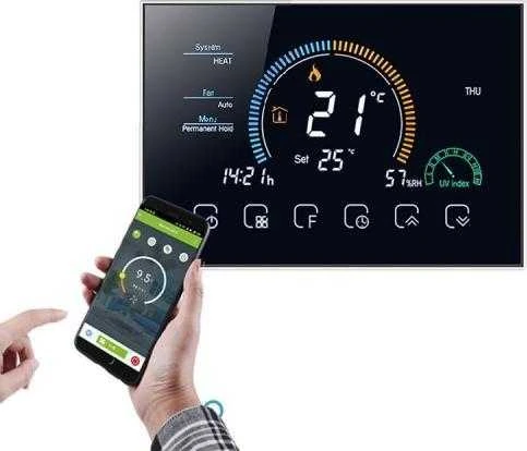 „Renov8“ išmanusis „Wi-Fi“ termostatas su spalvotu LCD, skirtas 2/4 vamzdžio fan-coil – suderinama 86x86 ir apvali 60 mm dėžė