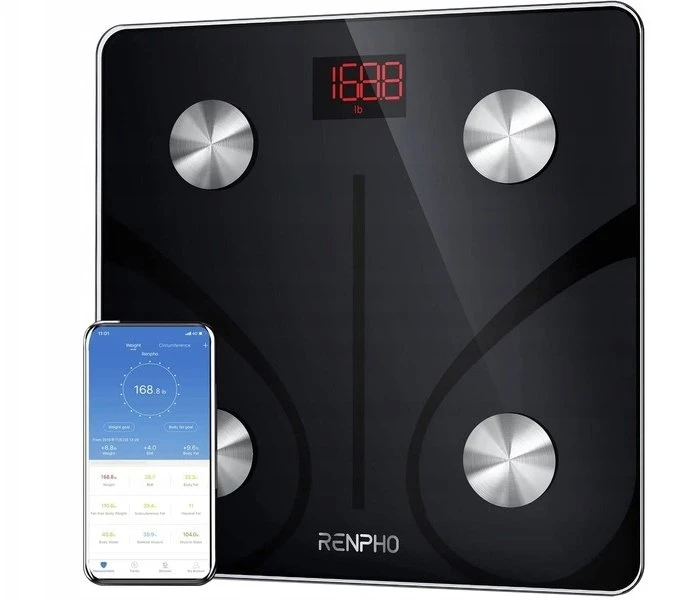 Svarstyklės RENPHO OB02720 - Bluetooth prisijungęs svorio ir kūno analizatorius - 13 rodiklių - Grūdinto stiklo platforma - Juoda