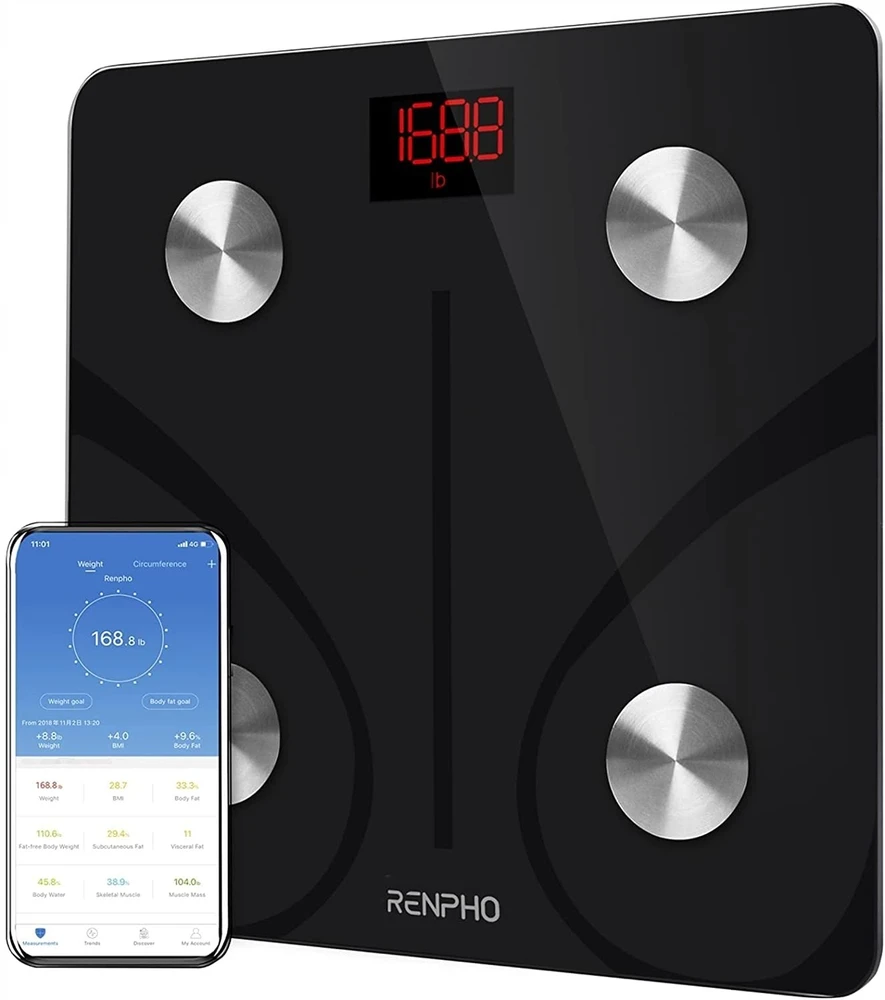 Svarstyklės RENPHO OB02720 - Bluetooth prisijungęs svorio ir kūno analizatorius - 13 rodiklių - Grūdinto stiklo platforma - Juoda