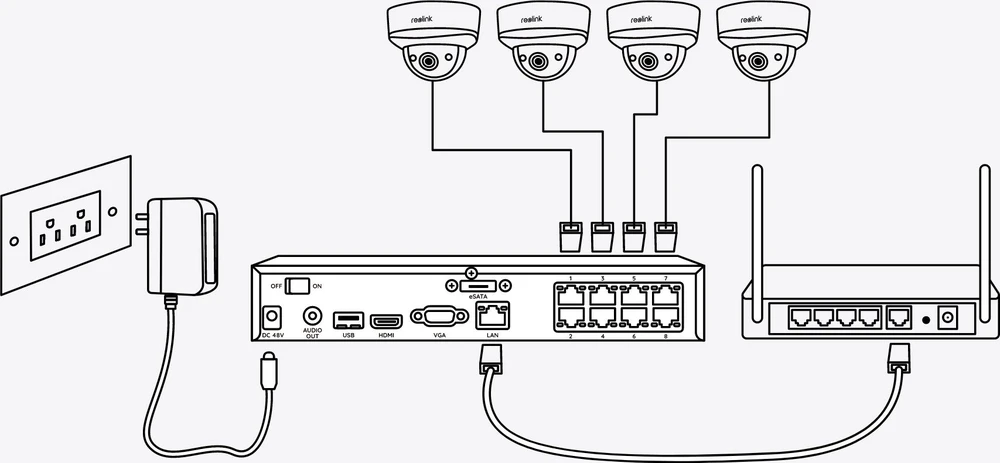 Reolink | Super HD apsaugos kamerų sistema | NVS8-5MB4 | Kulka | 5/4 MP | f=4,0 mm fiksuotas; F=2,0 | Maitinimas per Ethernet (PoE) | IP67 | H.265 | „Micro SD“, maks. 256 GB