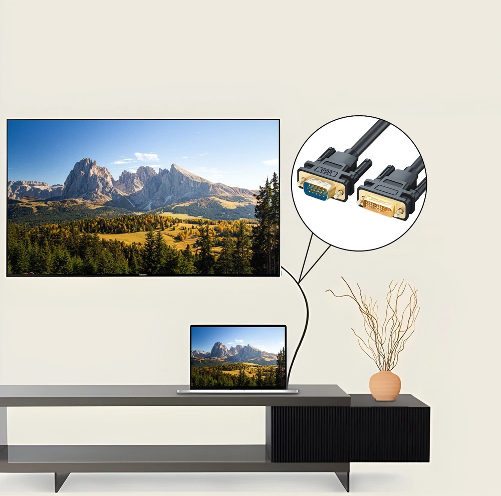 Retoo Dvi-I į VGA D-Sub DVI 24+5 dvigubos jungties kabelis 140 cm monitoriui