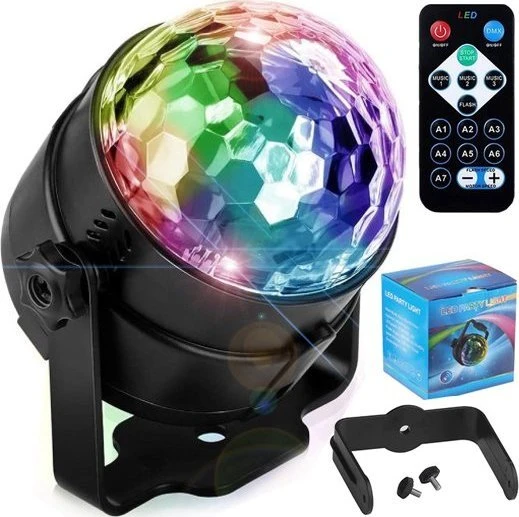 Kula Disko rutulinis disko projektorius RGB LED prožektorius vakarėlių lazeriui + nuotolinio valdymo pultas -E113