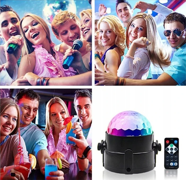 Kula Disko rutulinis disko projektorius RGB LED prožektorius vakarėlių lazeriui + nuotolinio valdymo pultas -E113