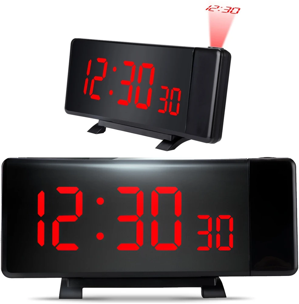Retoo Radijo žadintuvas Žadintuvas-radijas su projektoriumi, juodos spalvos, garsus žadintuvas su USB ir LED ekranu, XL dydžio
