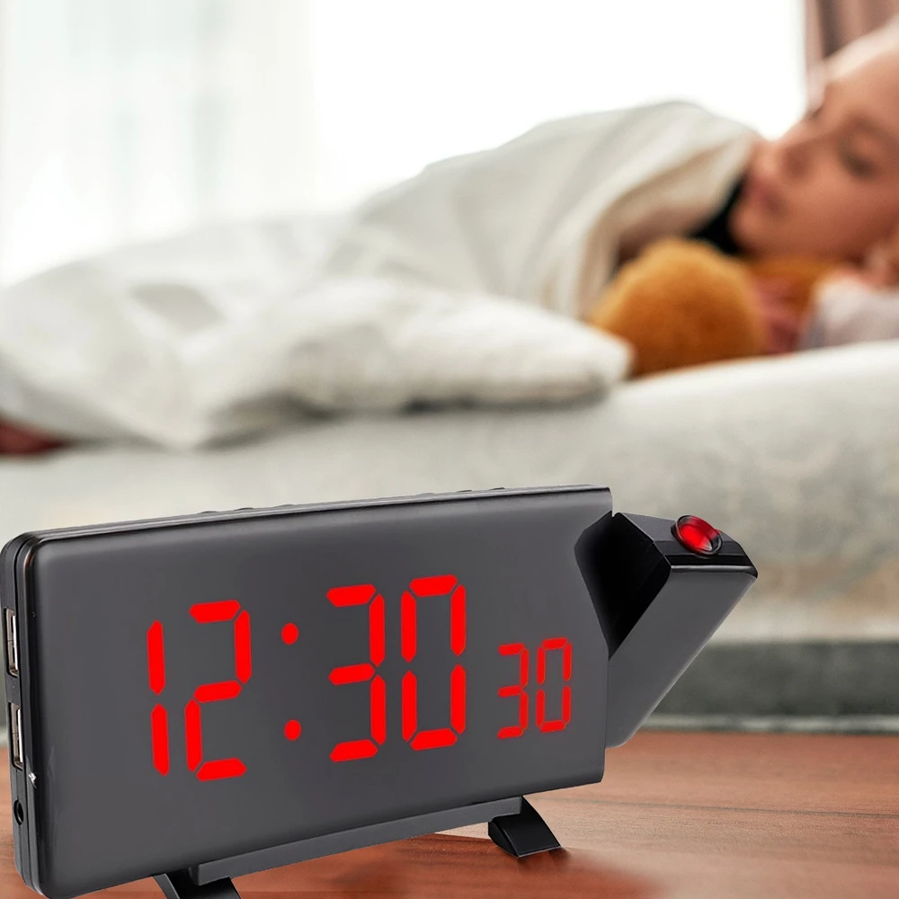 Retoo Radijo žadintuvas Žadintuvas-radijas su projektoriumi, juodos spalvos, garsus žadintuvas su USB ir LED ekranu, XL dydžio