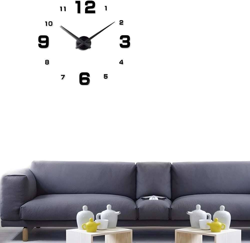 Retoo Laikrodis Modernus 3D sieninis laikrodis, priklijuotas prie sienos, juodas, XXL, 130 cm - juodas o639