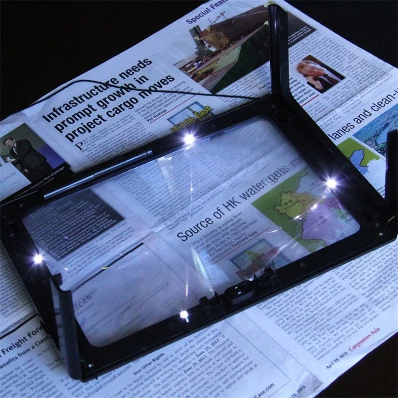 Lupa A4 LED apšviestas 3 kartų didinamasis stiklas skaitymui