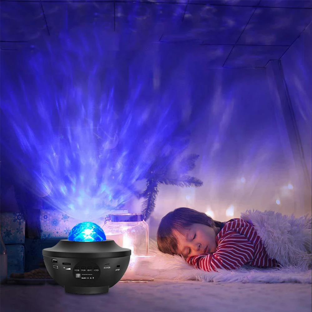 Žvaigždžių projektorius vaikams, besisukanti naktinė lempa, LED projektorius, USB + nuotolinio valdymo pultas - E785