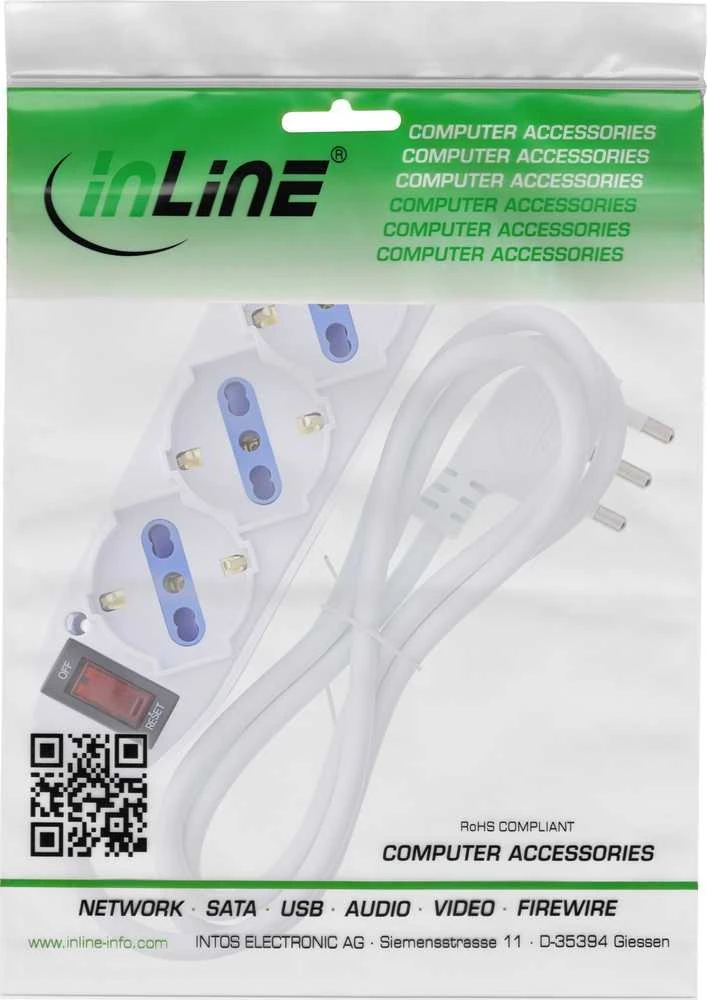 REV InLine® Kištukinis lizdų blokas ITALIJOS, 3 vietų, su jungikliu, 1,5 m, balta