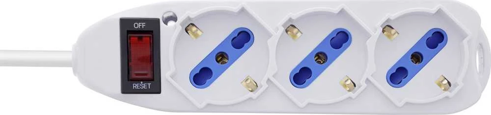 REV InLine® Kištukinis lizdų blokas ITALIJOS, 3 vietų, su jungikliu, 1,5 m, balta