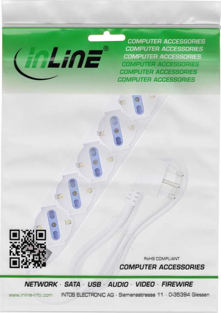 REV InLine® Kištukų lizdų juosta ITALIJA, 6 vietų, su jungikliu, 1,5 m, balta
