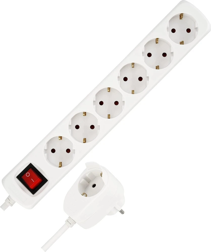 REV REV Multiple Socket Outlet baltas 6+1-fold 2m Powersplit + switch