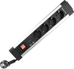REV Multiple Socket Outlet juodas 4 kartus + KS USB SupraLine jungiklis