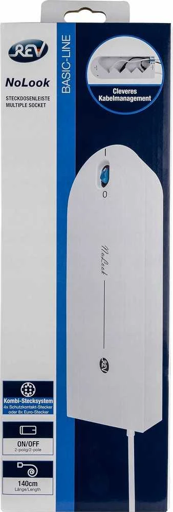 REV NoLook maitinimo lizdas su jungikliu, 4 lizdai, 1,4 m, Baltas (0015450112)