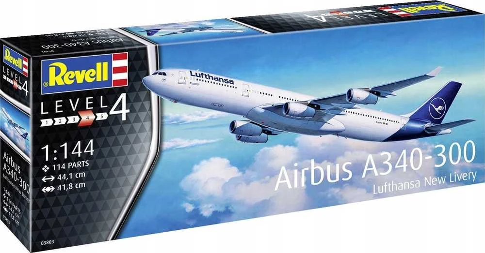 Revell Airbus A340-300 Lufthansa naujas dažymas 1/144 plastikinis rinkinys