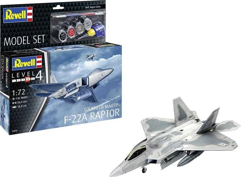 Revell Lockheed Martin F-22A Raptor 1/72 dovanų rinkinys su dažais, klijais