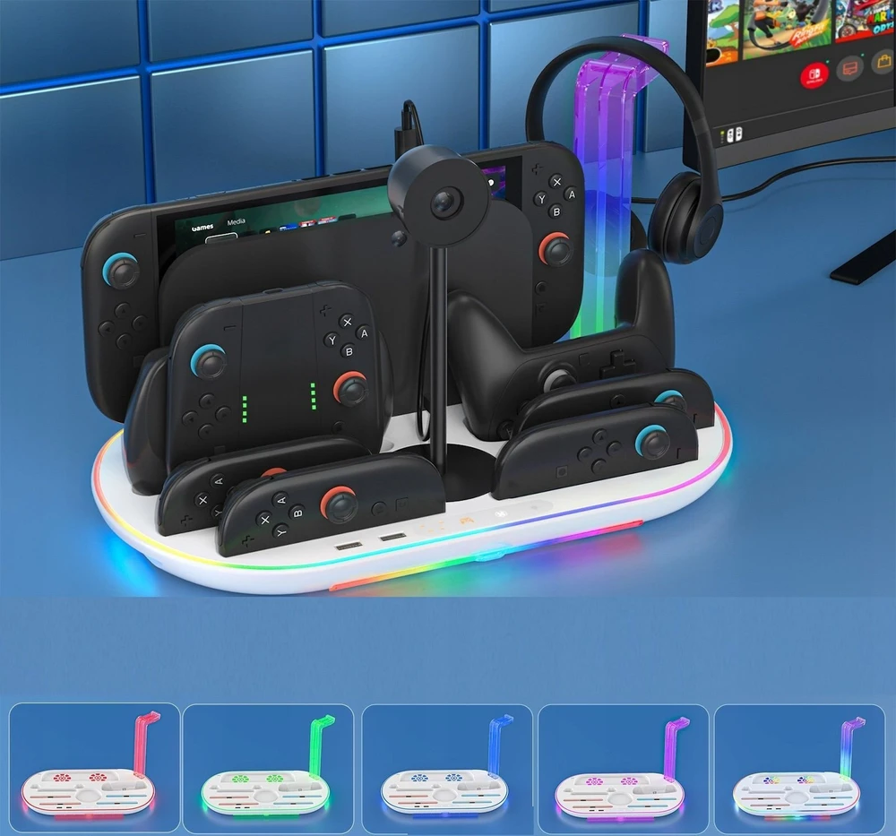 JYS Įkrovimo stotis RGB + Organizatorius skirtas Nintendo Switch 2 NS 2 Joy-Con Pro Pad NS2322-V1 Balta (SB11128)