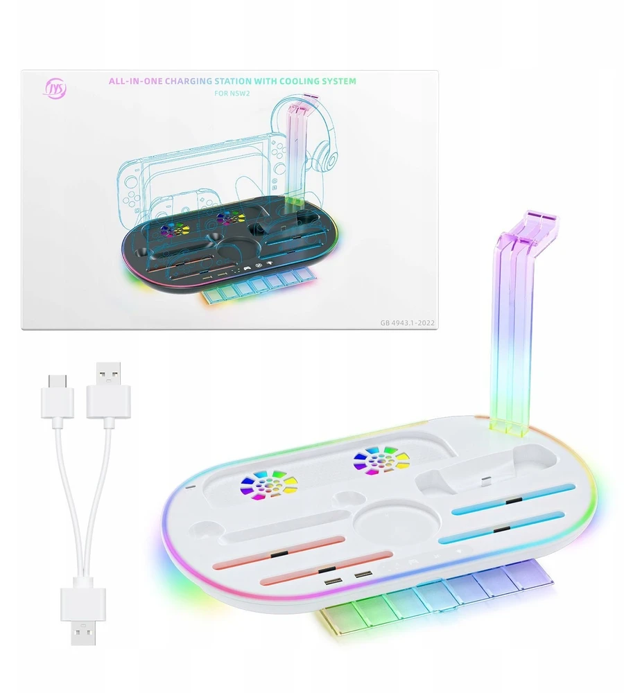 JYS Įkrovimo stotis RGB + Organizatorius skirtas Nintendo Switch 2 NS 2 Joy-Con Pro Pad NS2322-V1 Balta (SB11128)