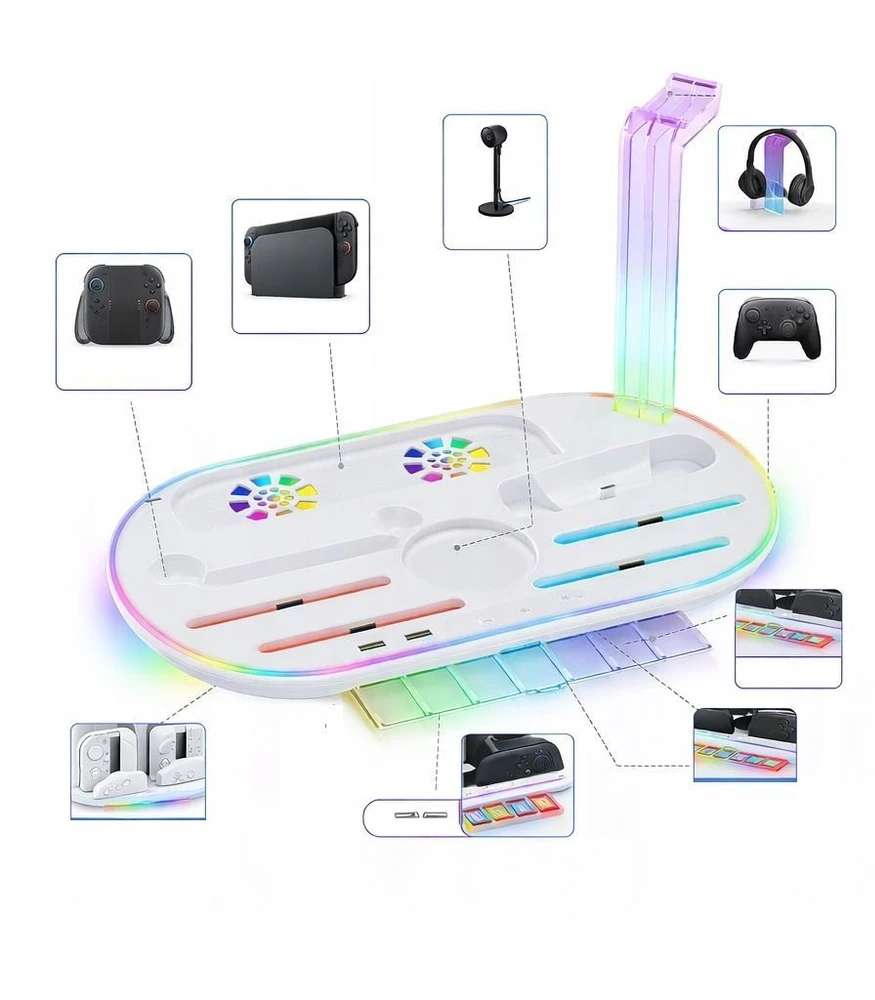 JYS Įkrovimo stotis RGB + Organizatorius skirtas Nintendo Switch 2 NS 2 Joy-Con Pro Pad NS2322-V1 Balta (SB11128)