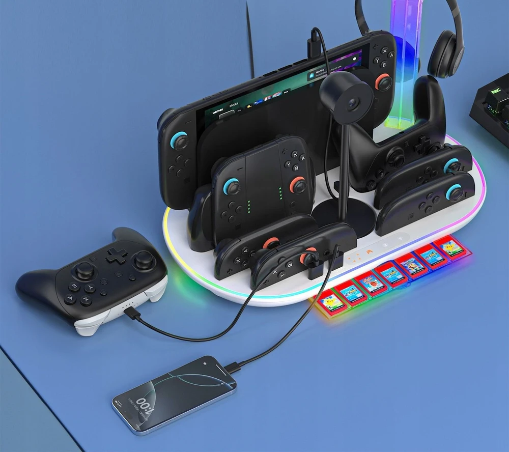 JYS Įkrovimo stotis RGB + Organizatorius skirtas Nintendo Switch 2 NS 2 Joy-Con Pro Pad NS2322-V1 Balta (SB11128)