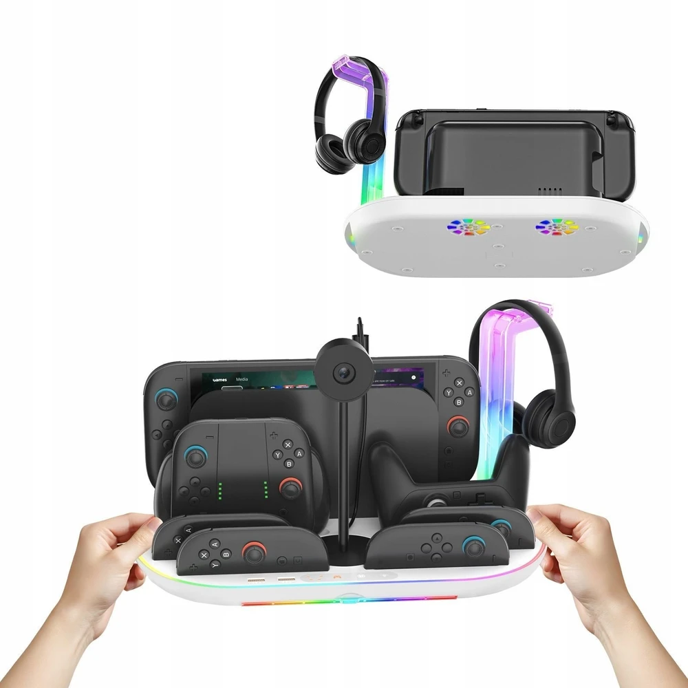 JYS Įkrovimo stotis RGB + Organizatorius skirtas Nintendo Switch 2 NS 2 Joy-Con Pro Pad NS2322-V1 Balta (SB11128)