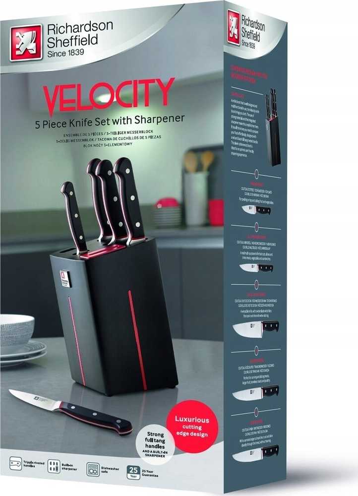 Richardson Sheffield VELOCITY - 5 pc peilis block with sharpener - juodas
