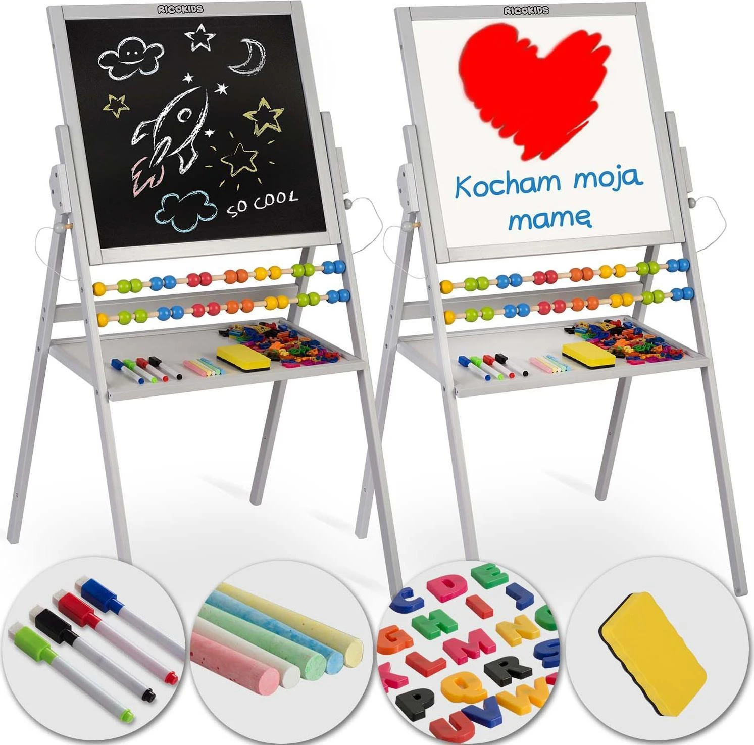 Ricokids pilka magnetinė kreidinė sukamasis lenta