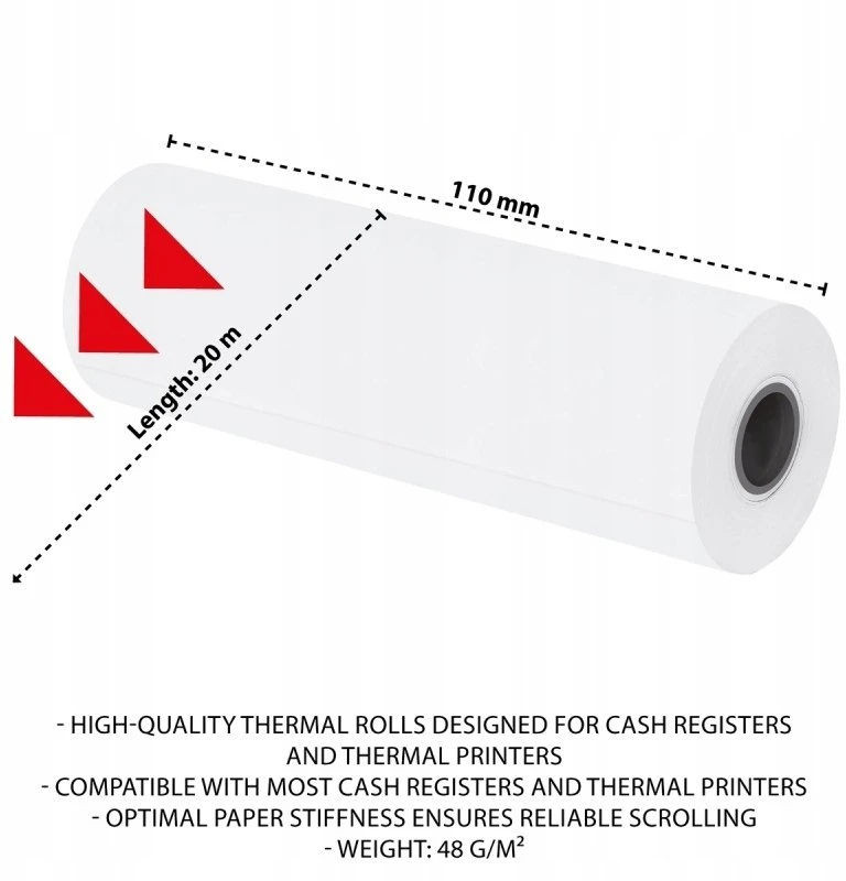 OfficeProducts Terminis popierius OFFICE PRODUCTS, 110 mm x 20 m, 48 g/m² +/- 6, 10 vnt., baltas