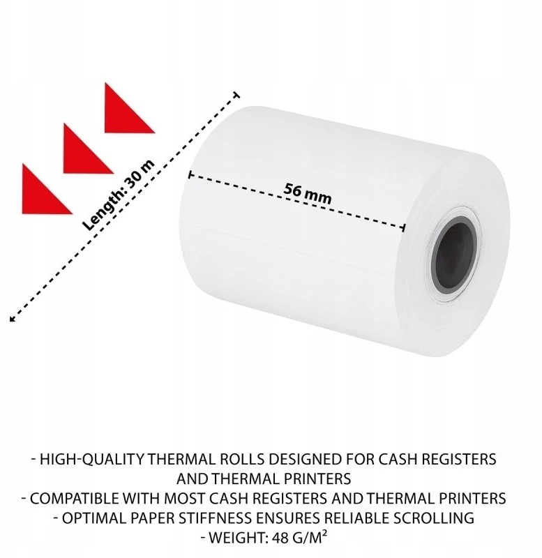 OfficeProducts Terminis popierius OFFICE PRODUCTS, 56mm x 30m, 48 +/- 6 g, 10 vnt., baltas
