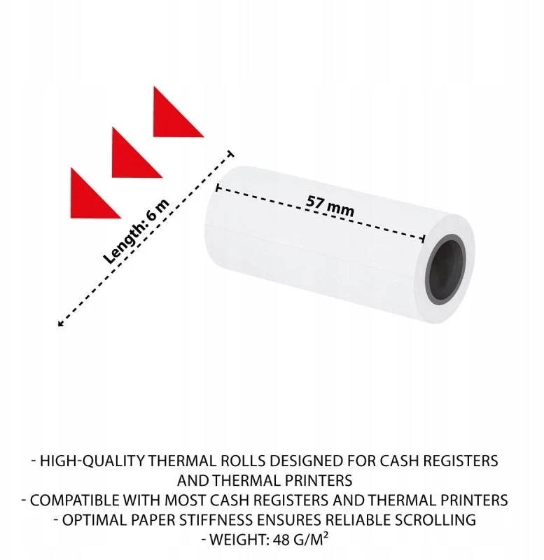 OfficeProducts Terminis popierius OFFICE PRODUCTS, 57 mm x 6 m, 48 g +/- 6, 72 vnt., baltas