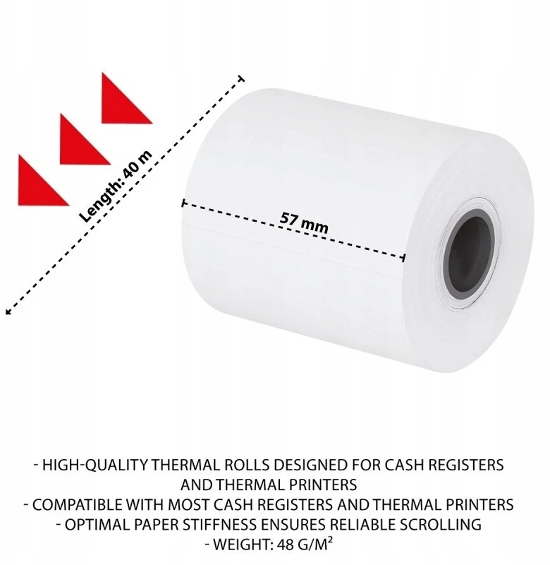 „OfficeProducts“ termoritiniai ritinėliai „OFFICE PRODUCTS“, 57 mm x 40 m, 48 +/- 6 g, 10 vnt., balti