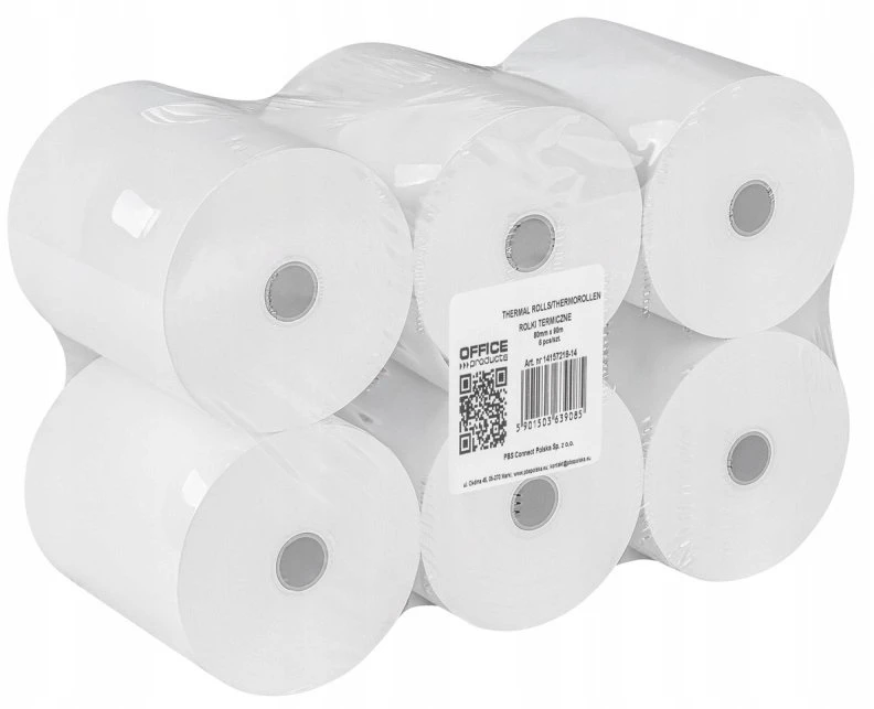 „OfficeProducts“ termoritinė popieriaus ritė OFFICE PRODUCTS, 80 mm x 90 m, 48 +/- 6 g, 6 vnt., balta