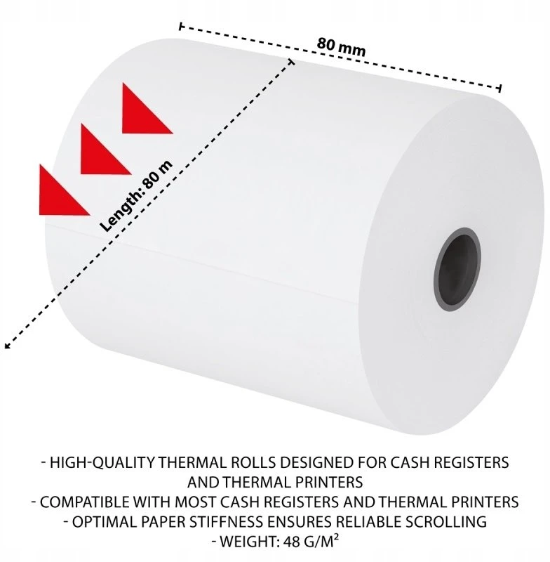 „OfficeProducts“ termoritiniai popieriaus ritinėliai „OFFICE PRODUCTS“, 80 mm x 80 m, 48 +/- 6 g, 6 vnt., balti
