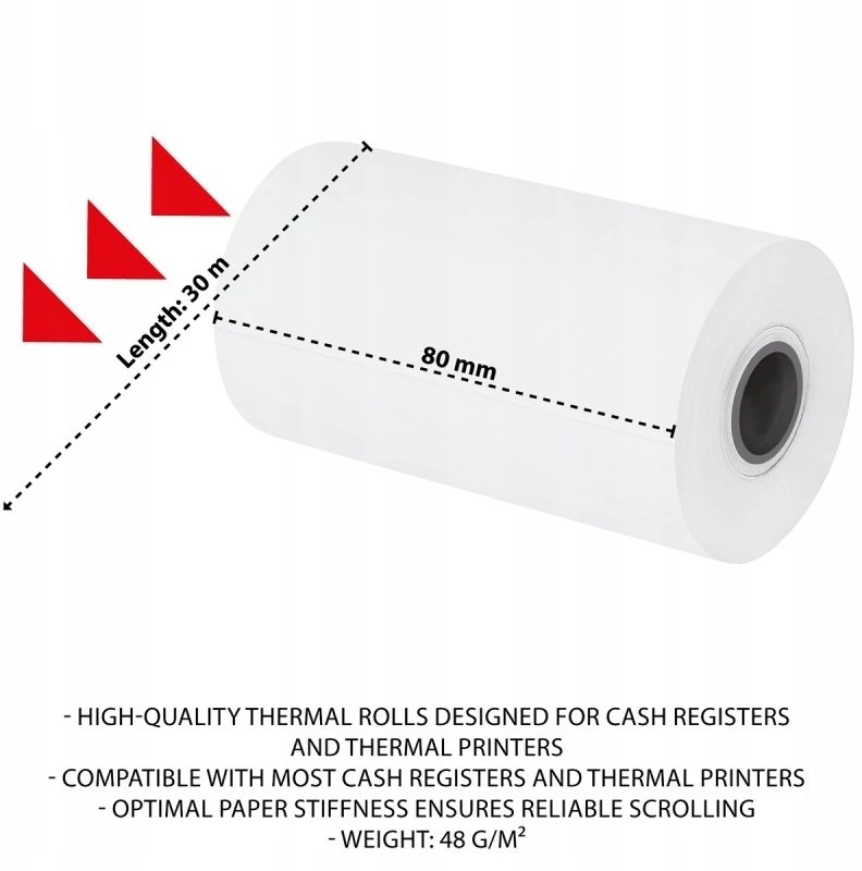 OfficeProducts Terminiai ritinėliai OFFICE PRODUCTS, 80mm x 30m, storis 48 +/- 6, 10 vnt., balti